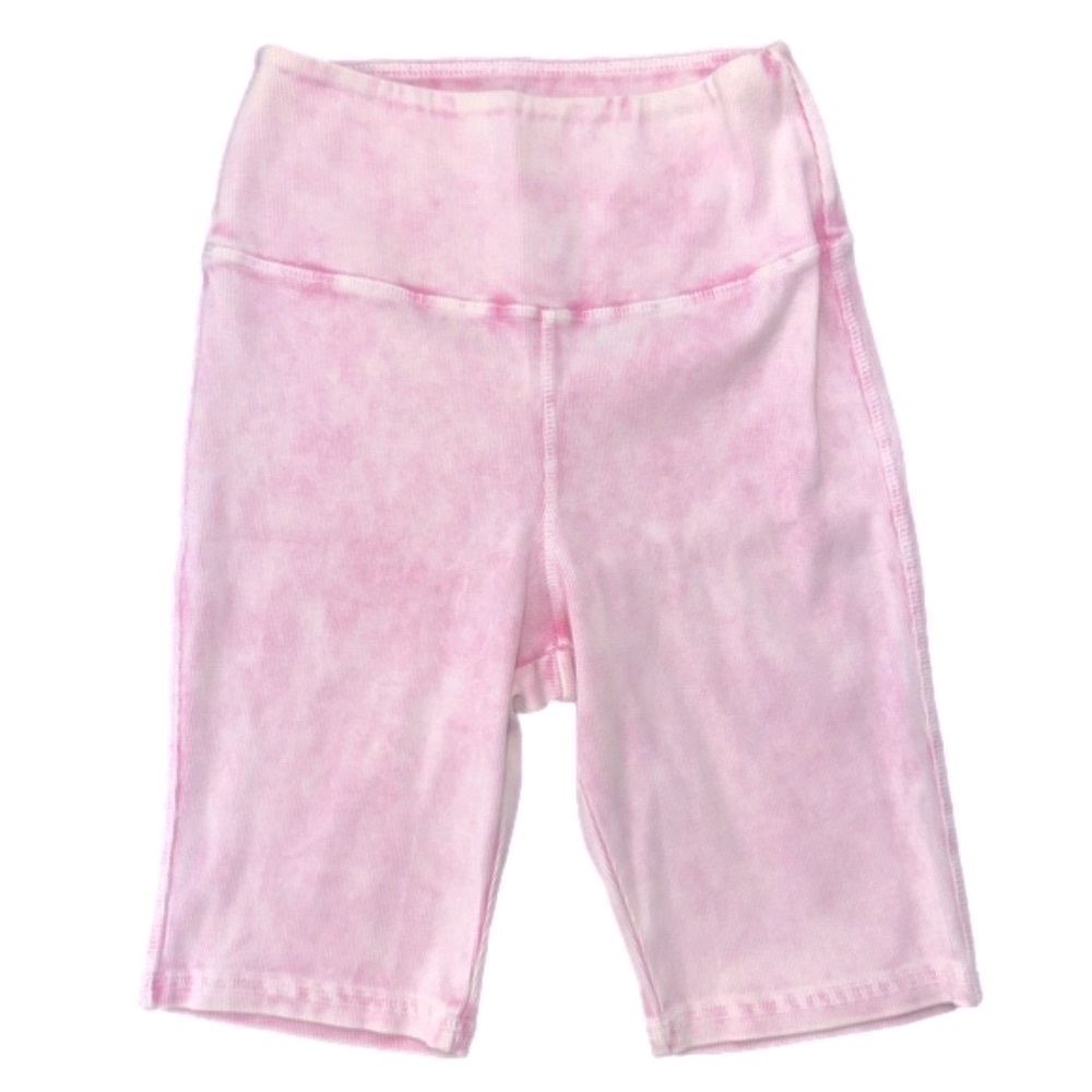 FREE PEOPLE FP MOVEMENT women x-small pink mineral wash ribbed biker shorts NWOT